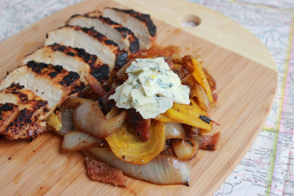 Grilled Chicken and Bacon, Pear and golden Beet Hash
