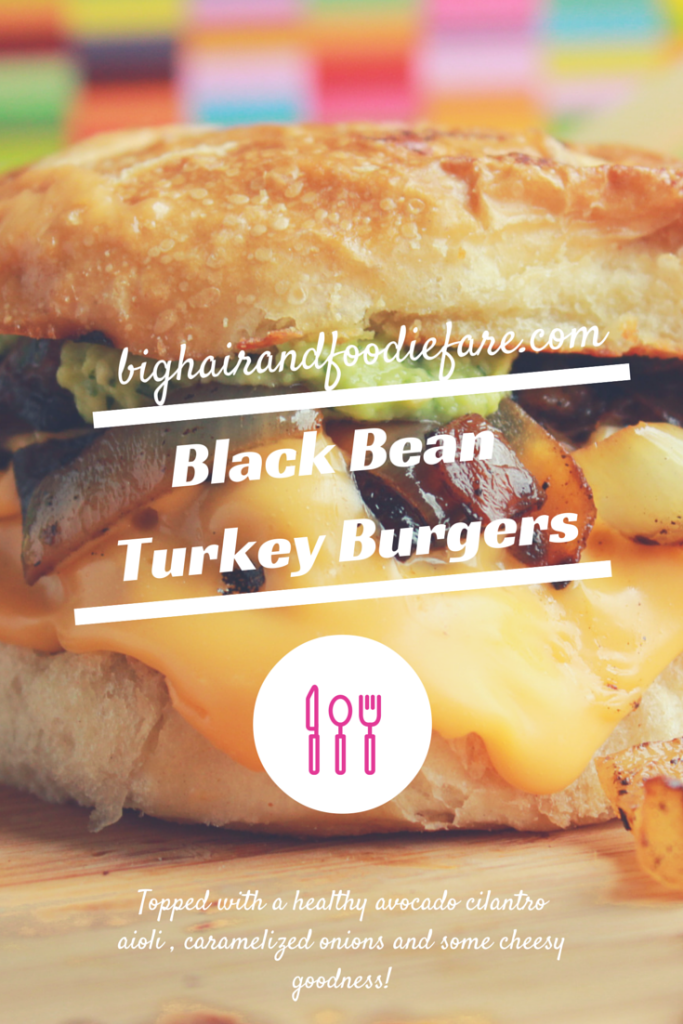 black bean turkey burgers, caramelized onions, avocado, cilantro, aioli