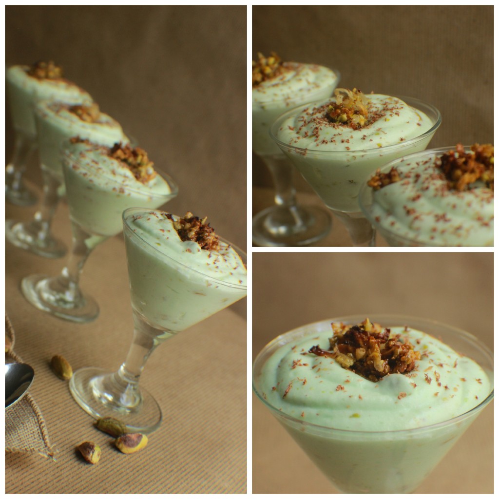Fluffy and Light Pistachio Mousse with Honeyed Coconut Crunch