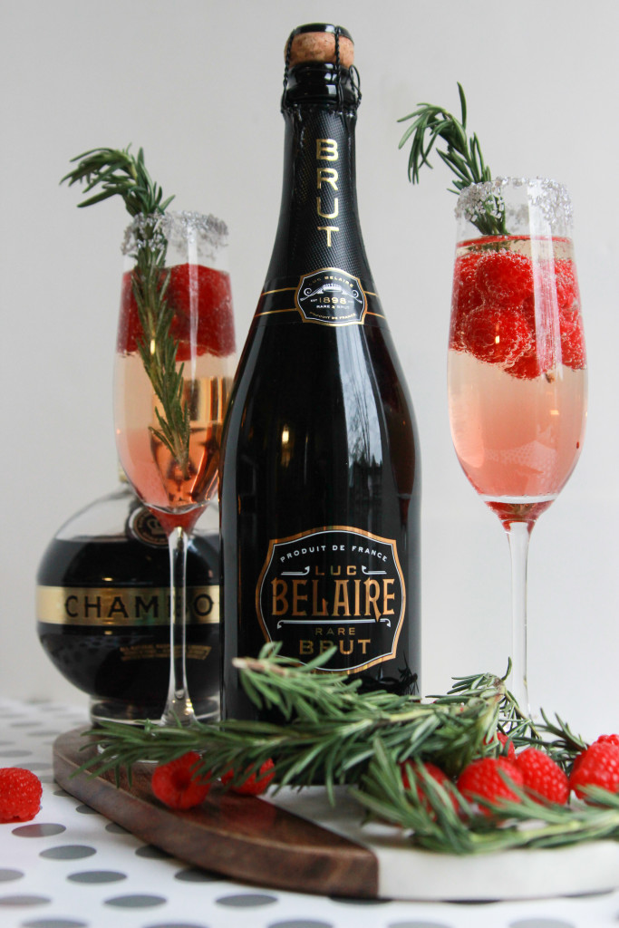The "Rosemary Royale"- festive champagne cocktails by blogger, Big Hair and Foodie Fare.