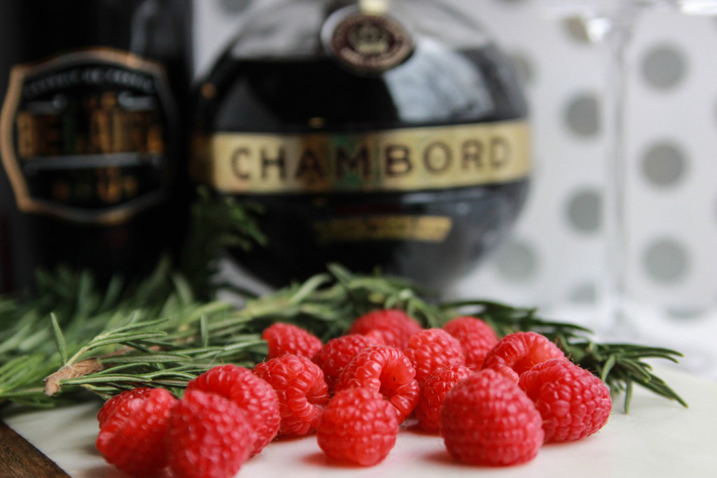 The "Rosemary Royale"- festive champagne cocktails by blogger, Big Hair and Foodie Fare.
