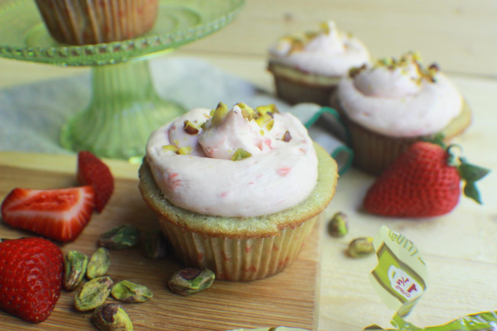 Pistachio Pudding Cakes with Strawberry Chambord Buttercream