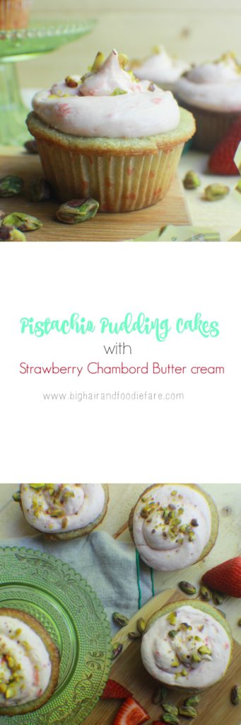 Pistachio Pudding Cakes with Strawberry Chambord Buttercream