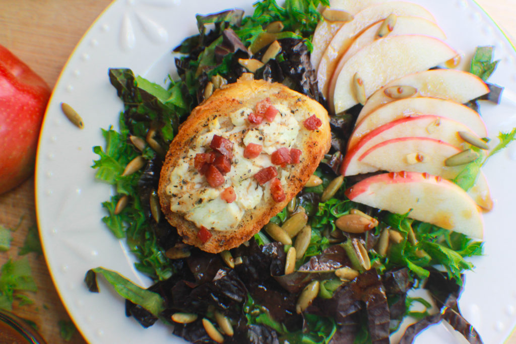 Goat's cheese Toasts and Apple Cider Balsamic vinaigrette