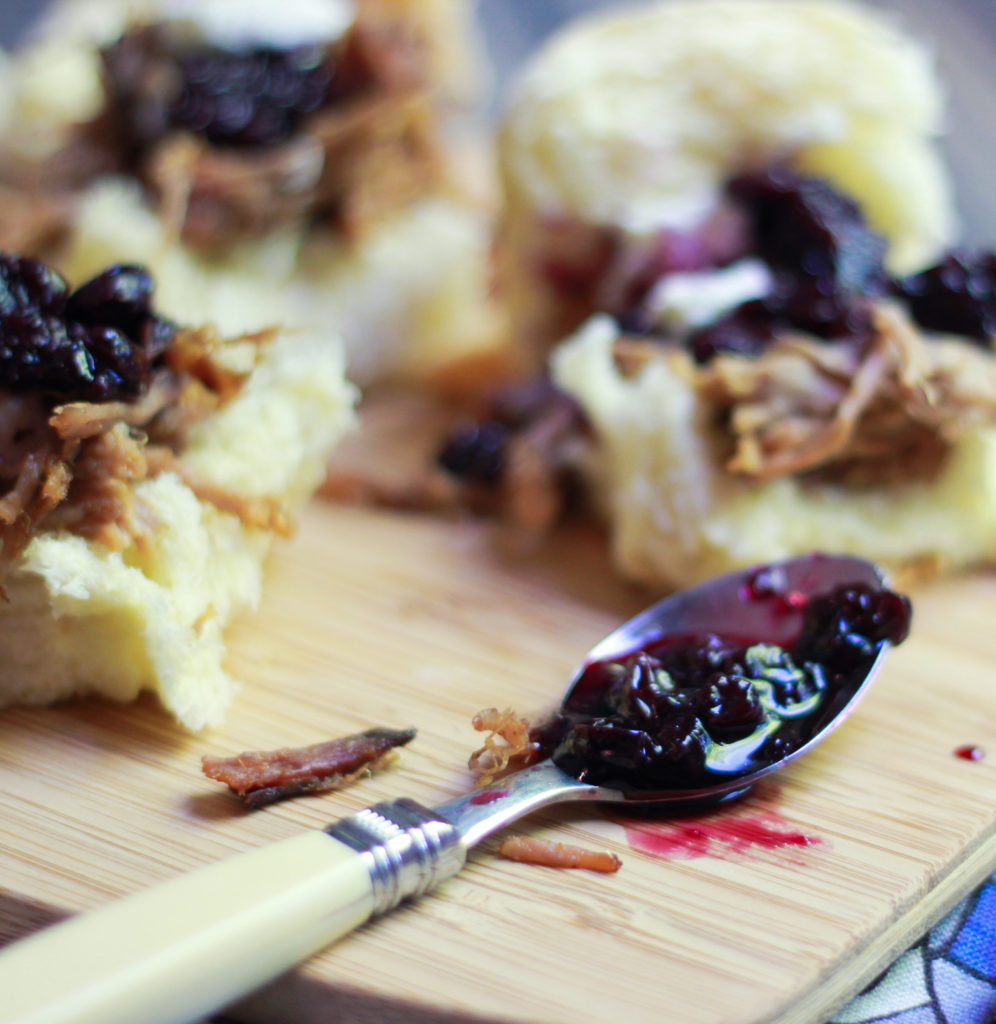 Blueberry Balsamic Compote on Smoked Pork Shoulder