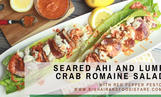 seared ahi tuna, yello fin tuna, lump crab, red pepper, romaine salad, seafood salad