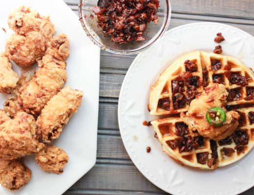 Butter Milke Fried Chicken and Waffles with Vanilla bourbon bacon jam