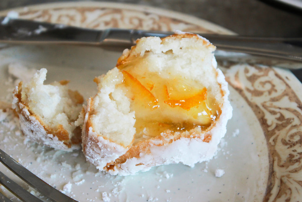 Beignets with honey marmalade. 
