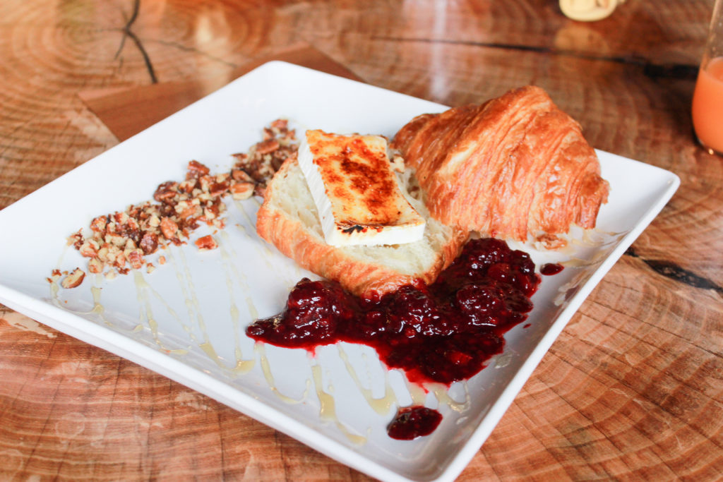 The Gallery Pastry Shop: Croissant with bruleed Tulip Tree Trillium, honey, pecans and fresh berry compte.