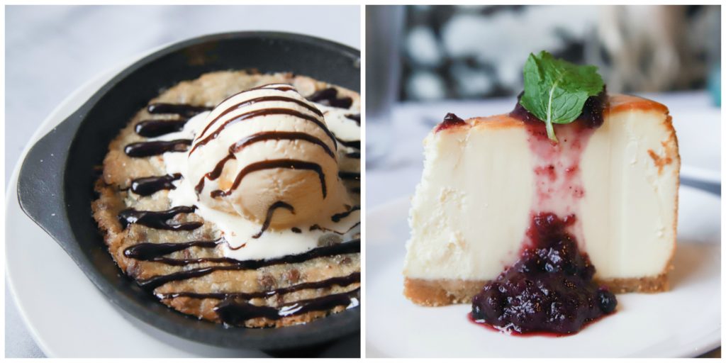 Cast Iron Cookie and New York Style Cheesecake with blueberry compote