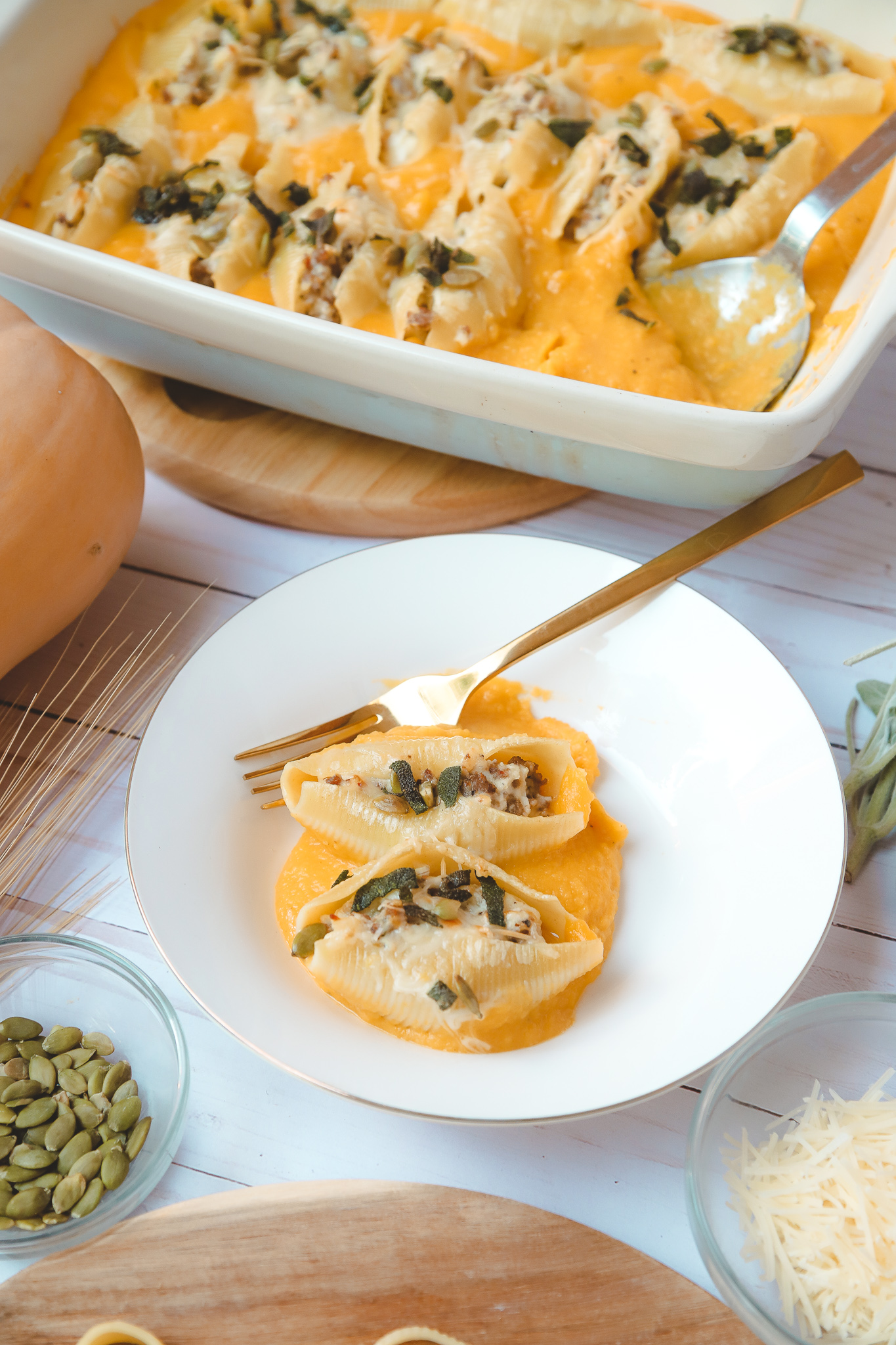 Stuffed Shells in Butternut Squash Sauce with Crispy Brown Butter Sage ...